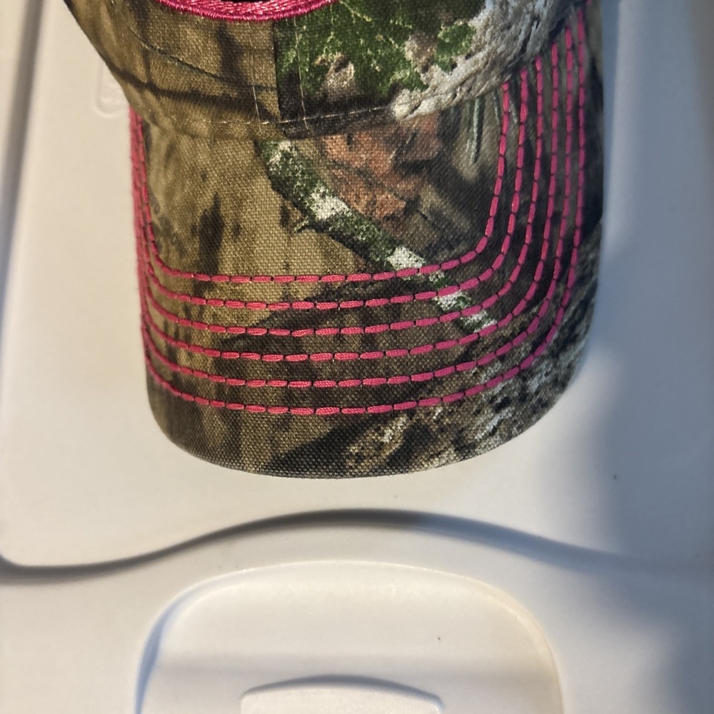 Mossy Oak Green Camo Pink/Black Logo Pink Stitch Hat Adjustable Strap - Picture 2 of 7
